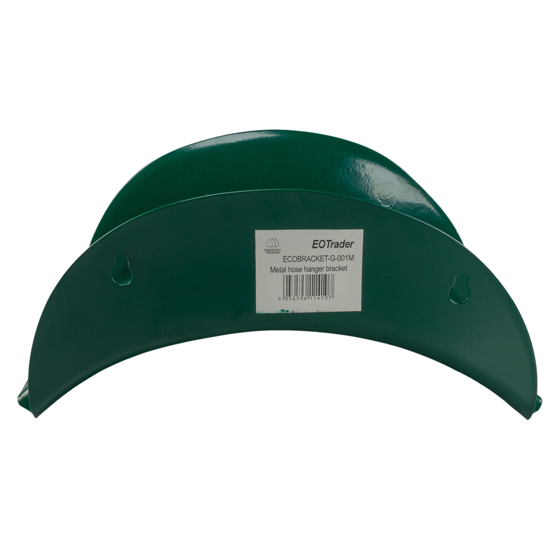 Green metal hose hanger bracket with two side mounting holes