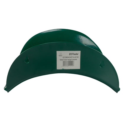 Green metal hose hanger bracket with two side mounting holes