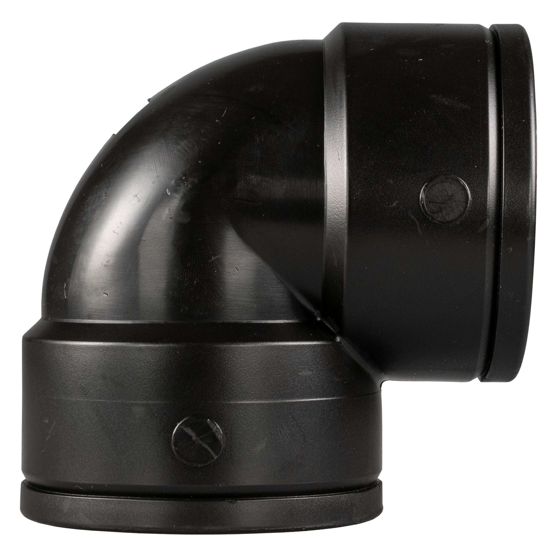PP elbow 2" BSPF, black plastic elbow with visible joint and male thread