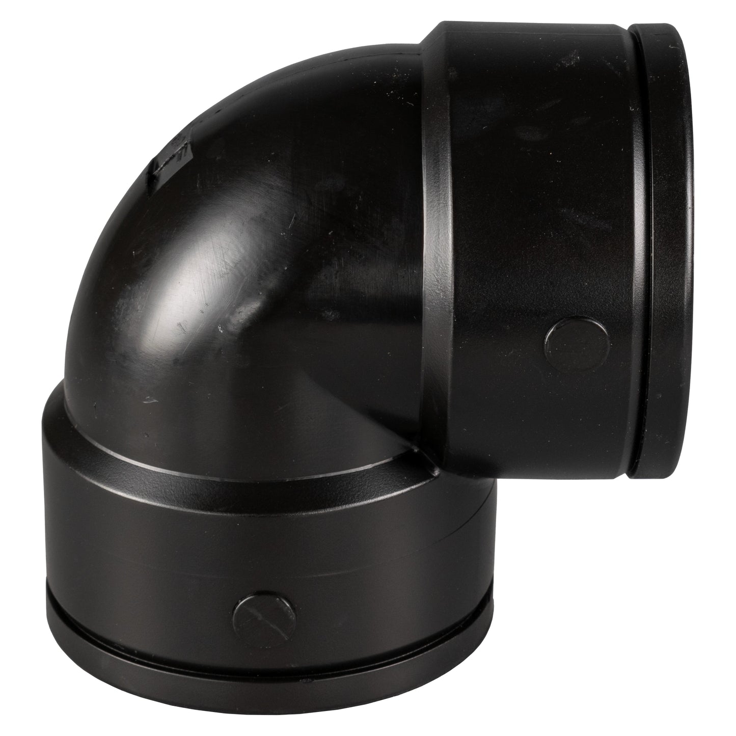 PP elbow 2" BSPF, black with smooth bend and side moulding details