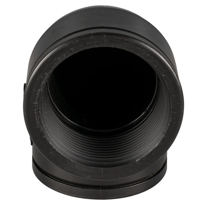 Black PP elbow 2" BSPF, end view showing internal ribbed thread