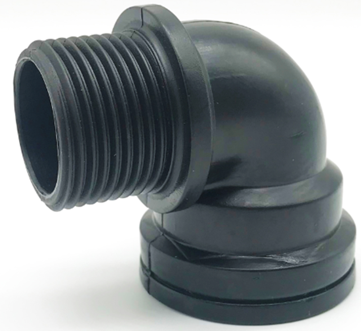 Elbow Connector 2" BSPM-F black plastic elbow with male threaded end