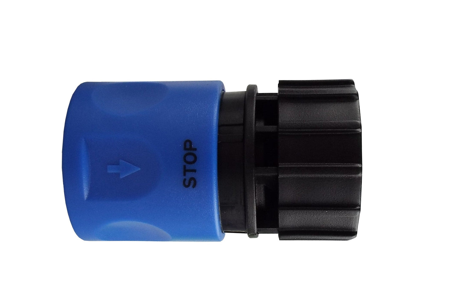Blue quick-connect hose connector with arrow direction and black coupling