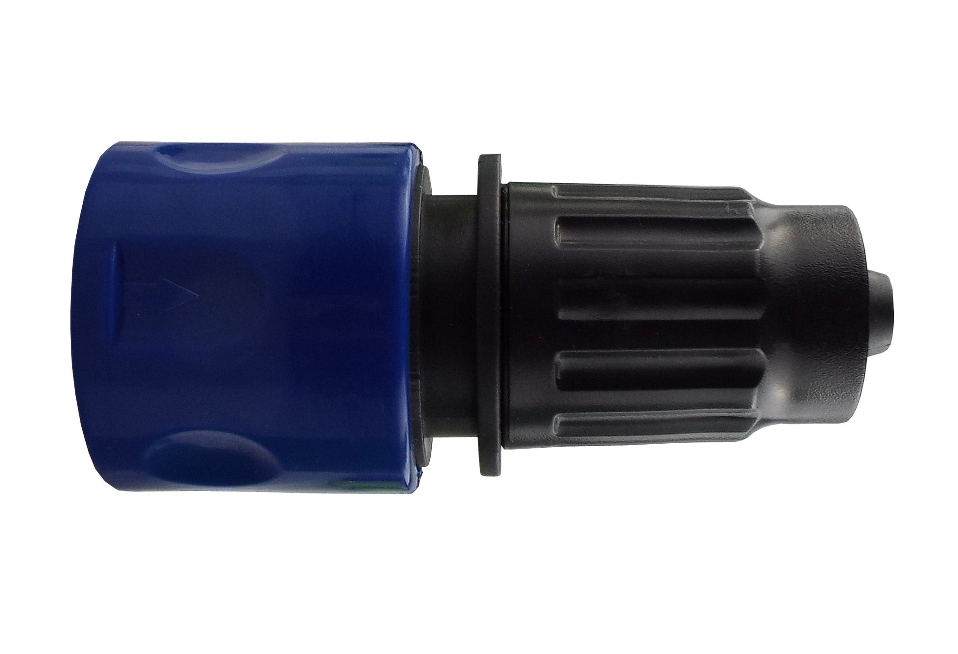 Blue expanding hose connector with black nozzle end