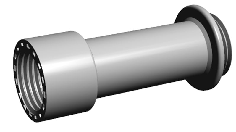 Water butt extension: grey spigot end with black rubber seal ring and threaded inlet