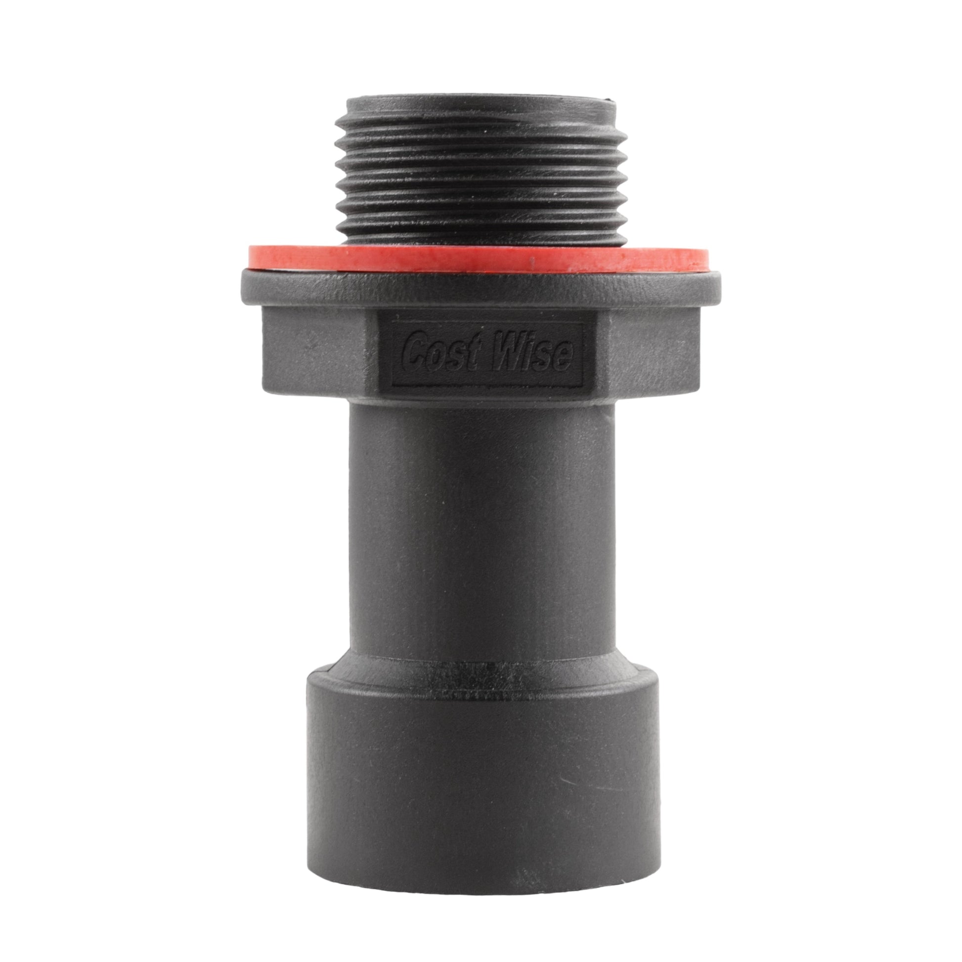 Water butt extension 3/4" BSPM-F: black threaded connector with red seal ring
