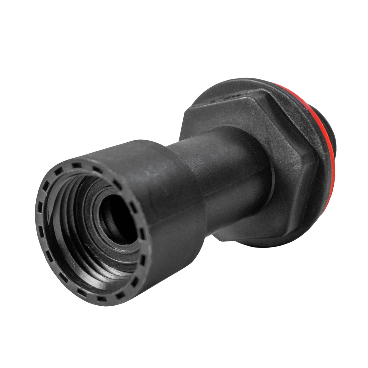 Water butt extension: black coupling end with internal threads and red sealing edge