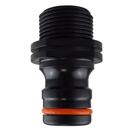 Male tap connector 3/4" BSPM, black with orange seal ring