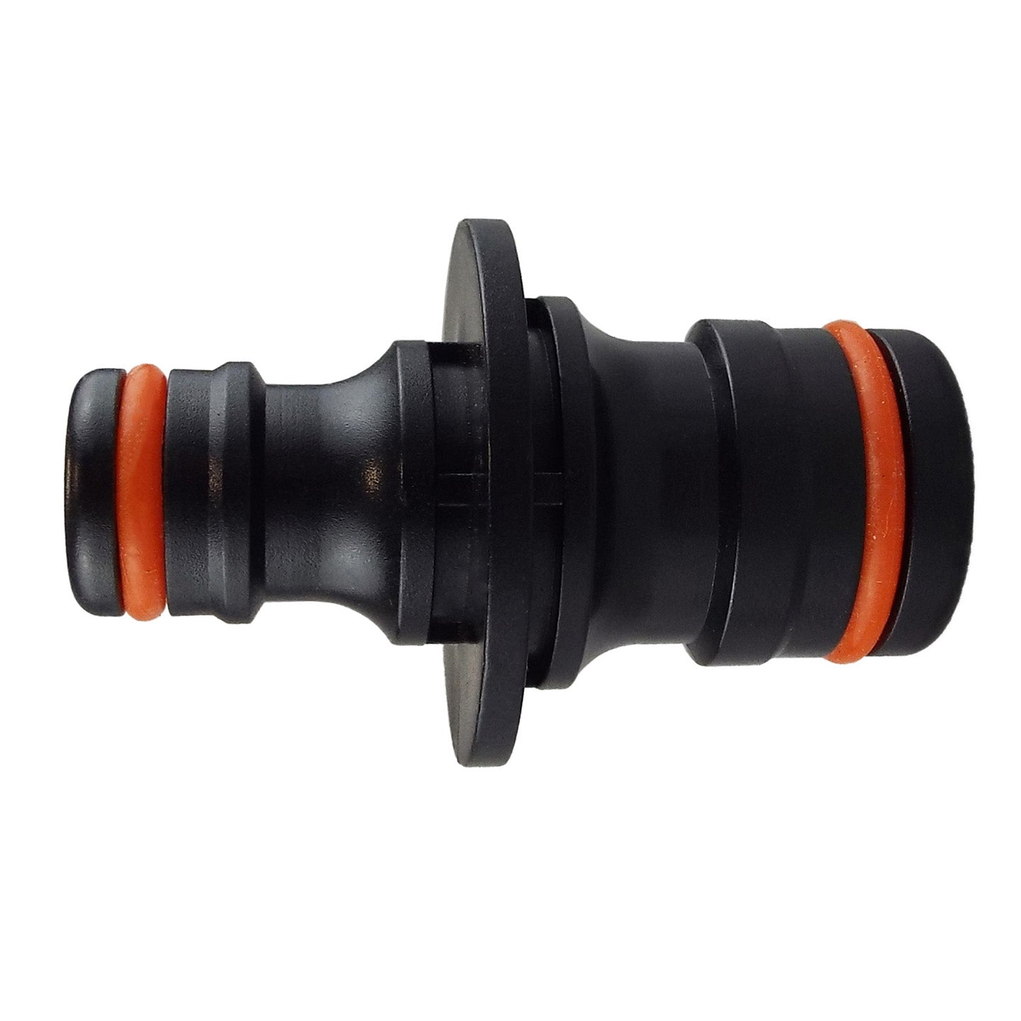 Two Way Adaptor Max Flo to Standard snap-on male, black with orange rings