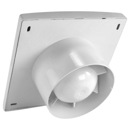 Through-wall ventilation fan with timer, side view of front unit and circular inlet