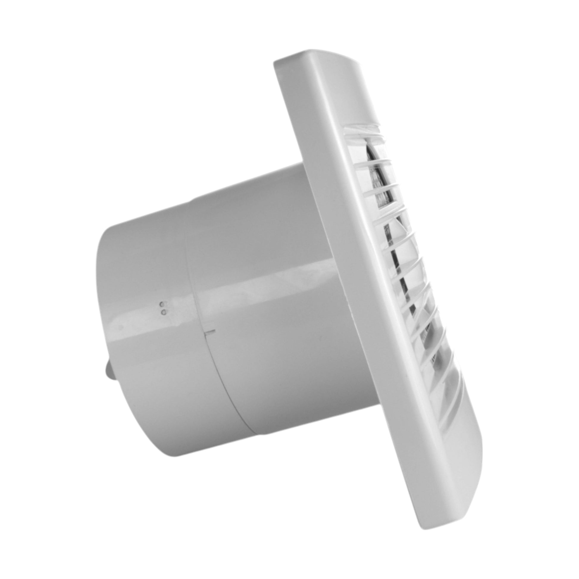 Through Wall Ventilation Kit white external vent grille side view on duct