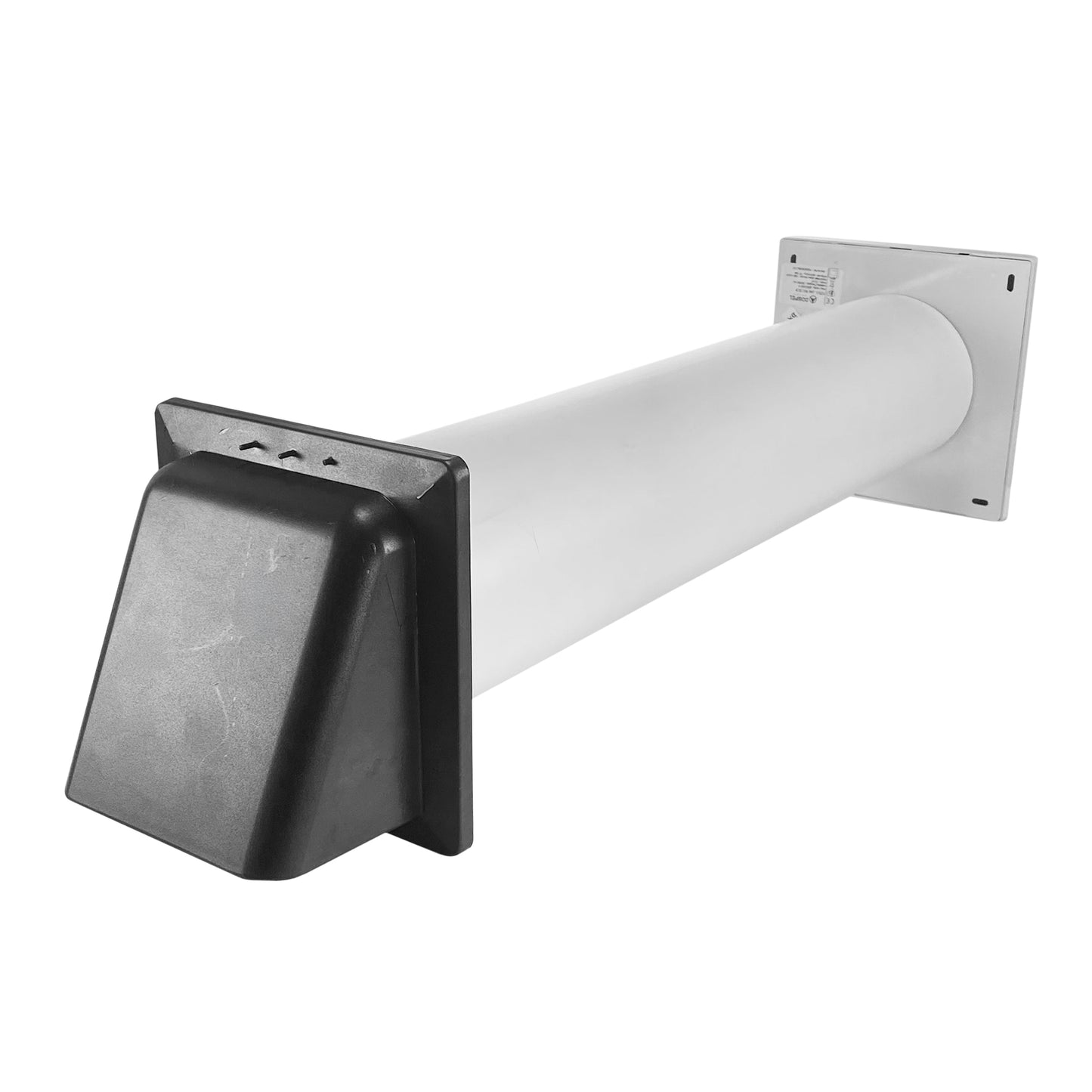 Wall ventilation kit with white duct pipe and graphite external wall vent