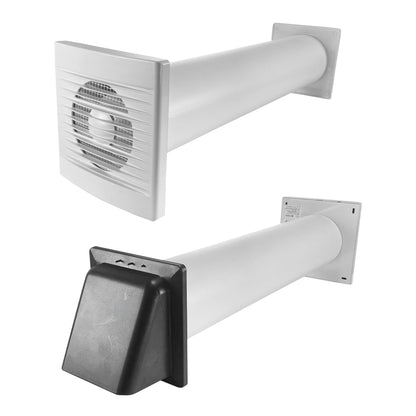 Wall ventilation kit: external graphite vent with integrated fan grille