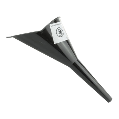 Black angle-top funnel, side view with tapered pouring spout