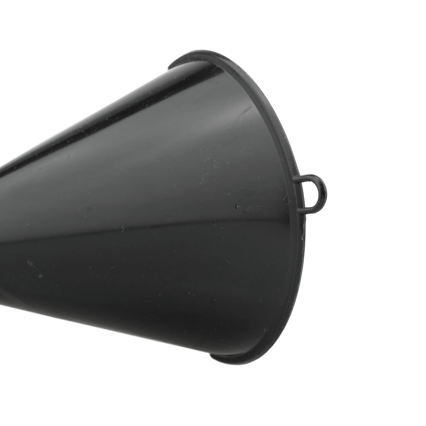Black funnel body with side carry handle and rounded rim