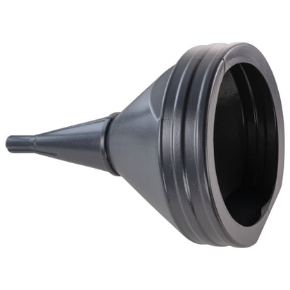 Large straight fuel funnel 21cm, angled view of spout and rim