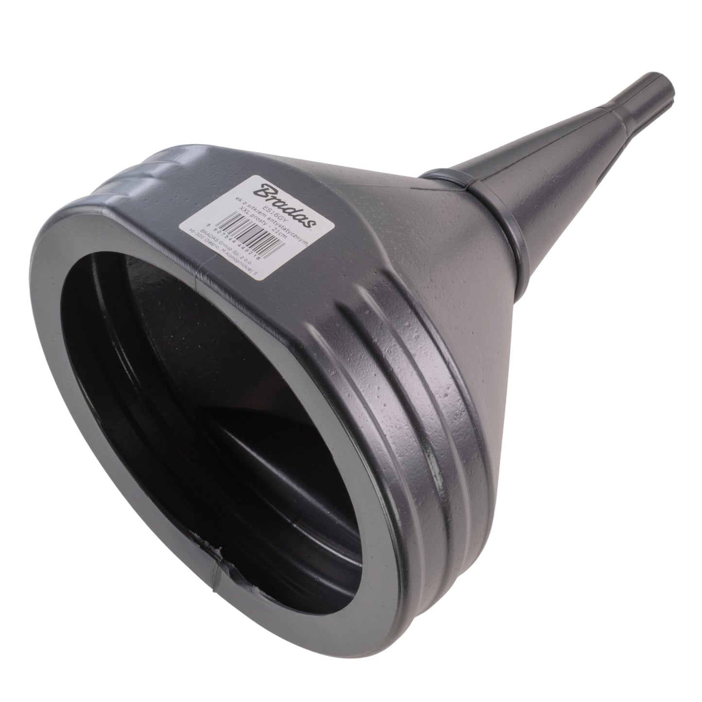 Fuel funnel 21cm angled side view with Brand label and wide rim