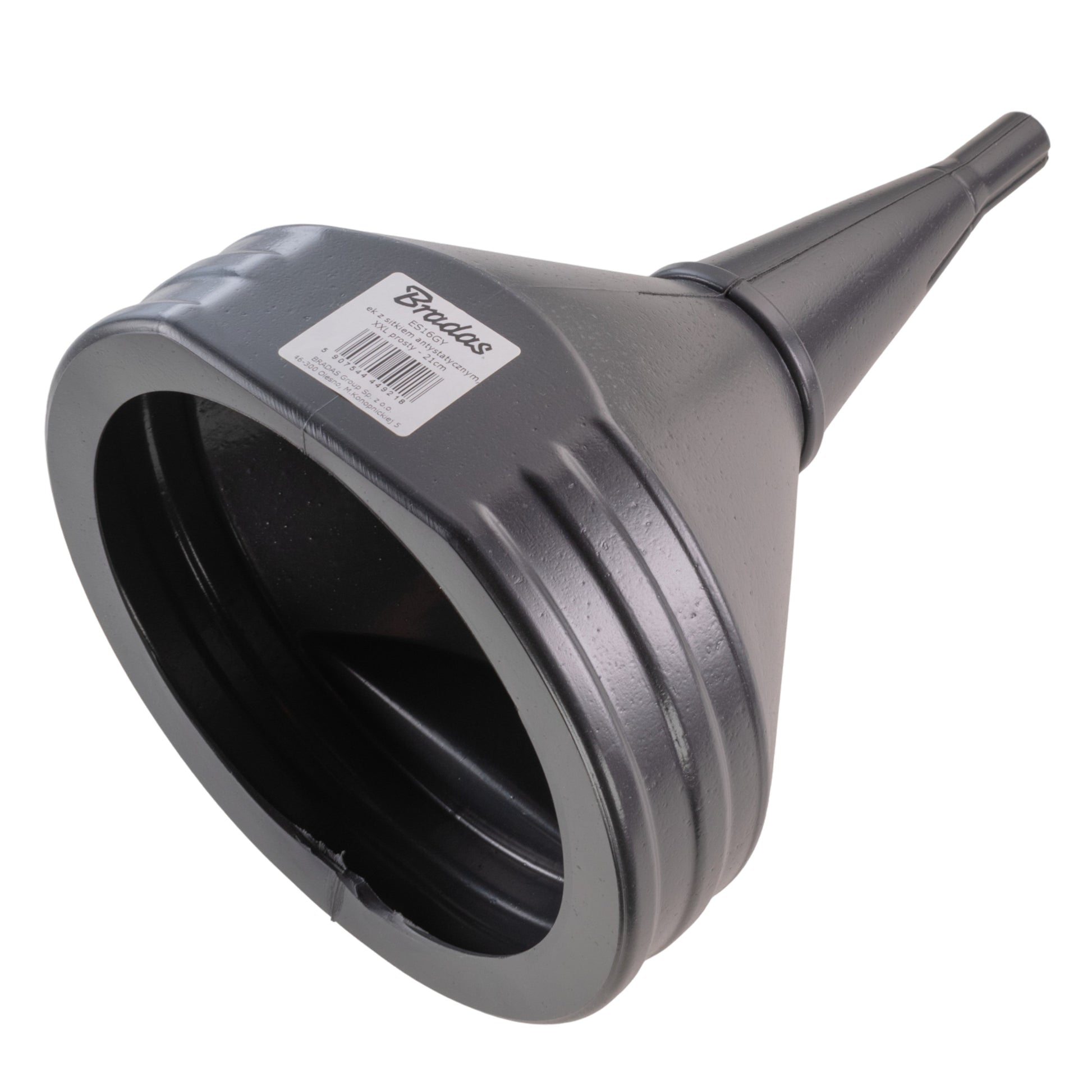 Fuel funnel 21cm angled side view with Brand label and wide rim