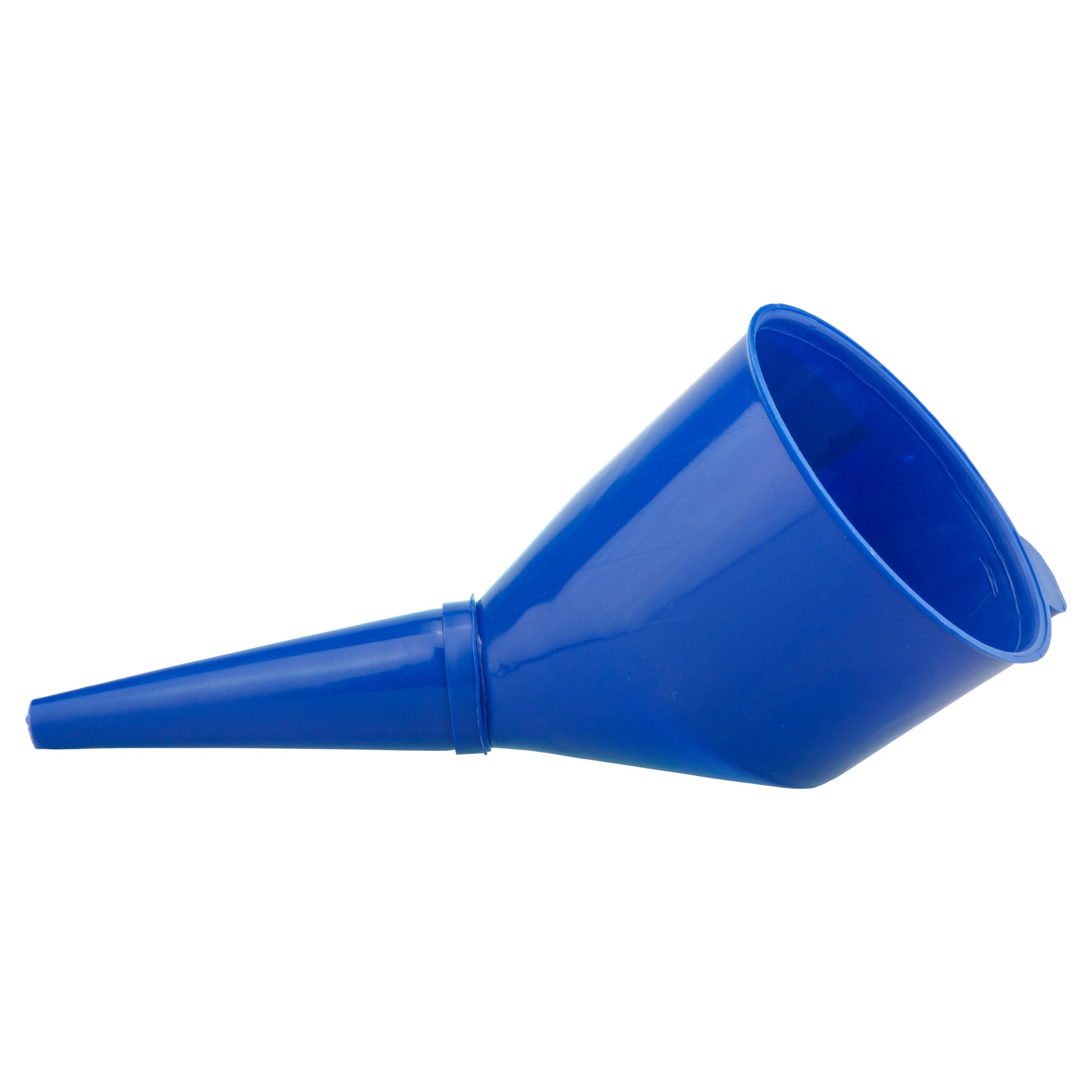 Kraftstoff-Einfülltrichter mit Filter, blau, großer Trichterkopf mit seitlichem Auslauf
