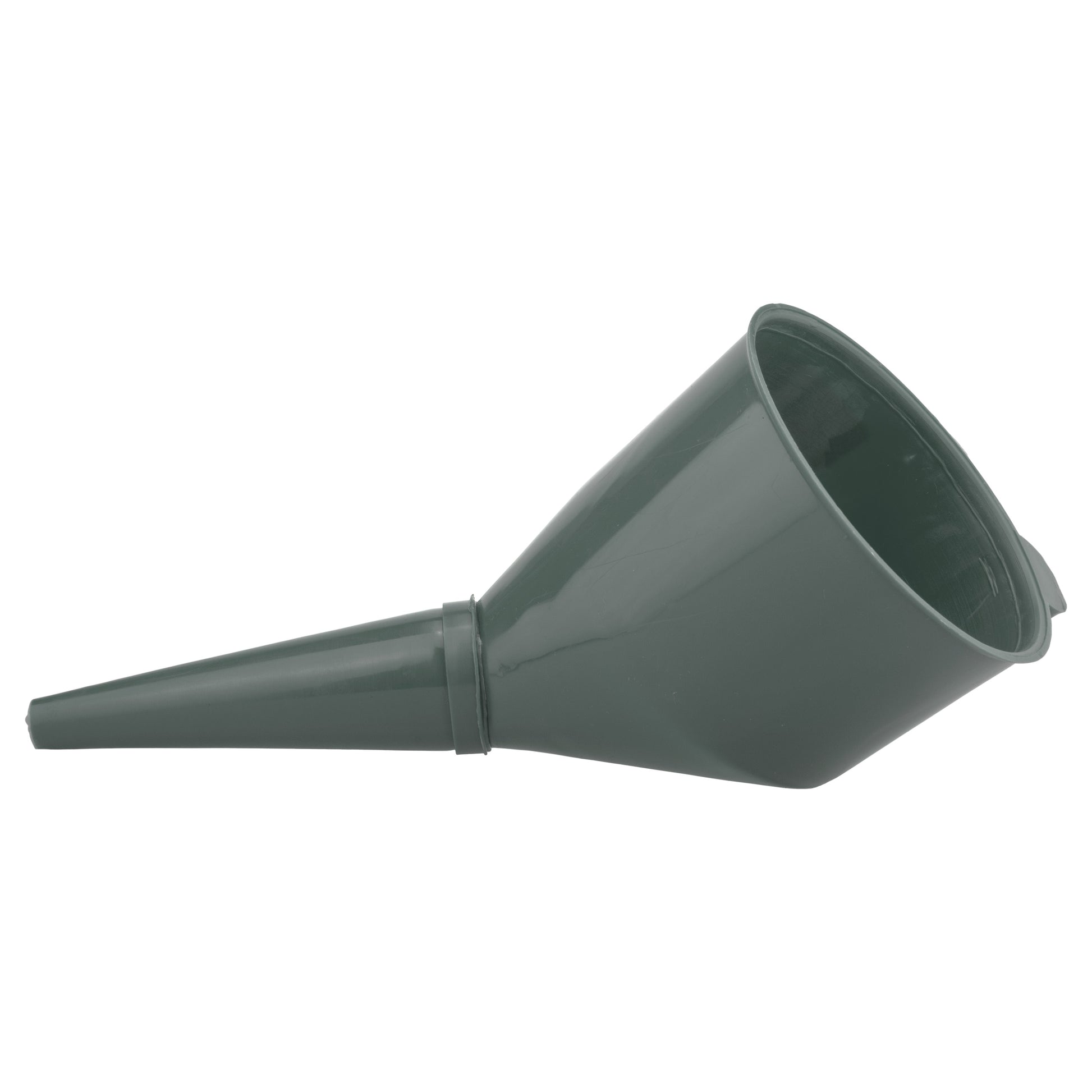 Grey angled fuel funnel with filter, wide rim and tapered spout