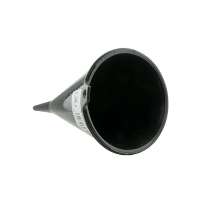 Long black funnel opening end with inner rim and label