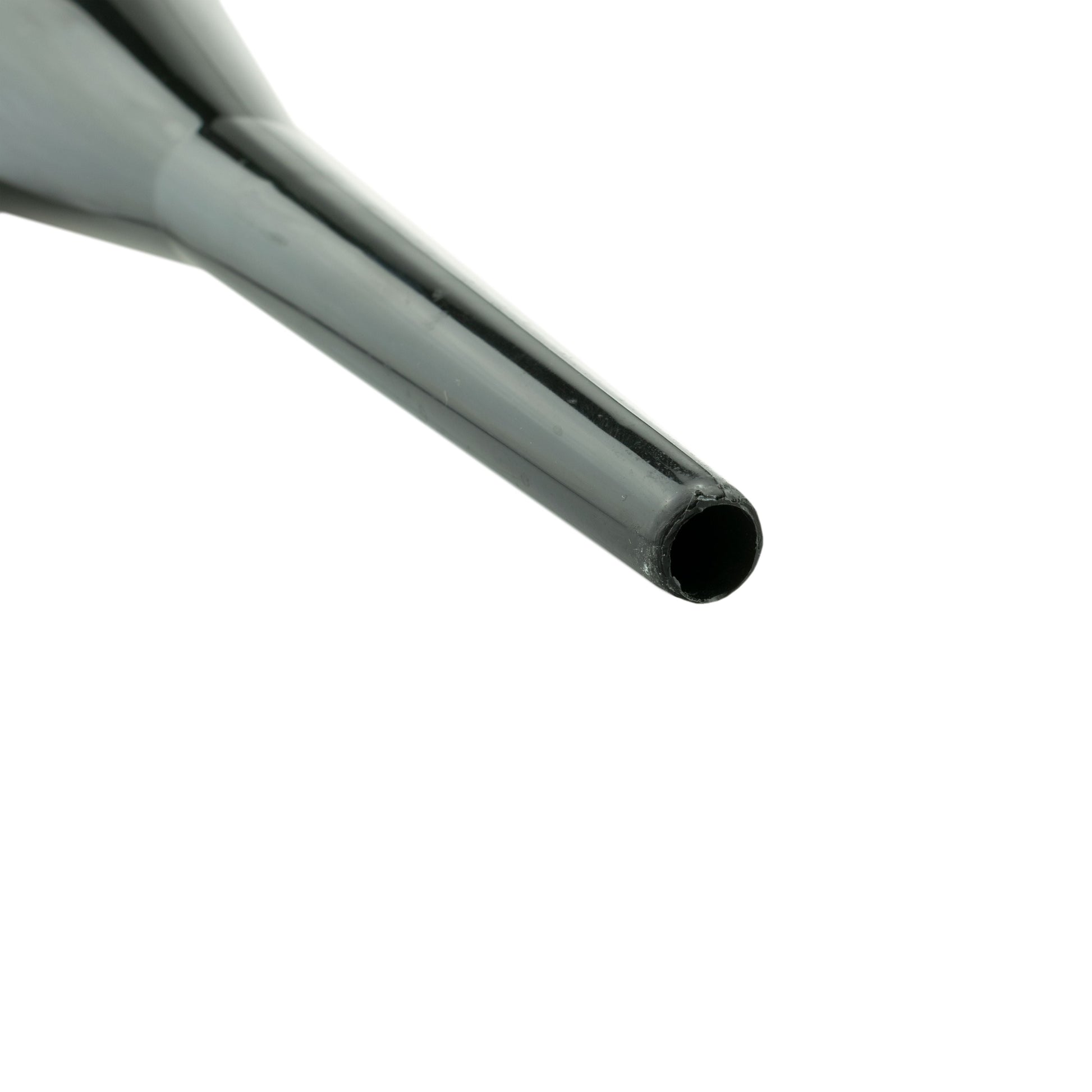 Long black funnel tube tip, open end visible