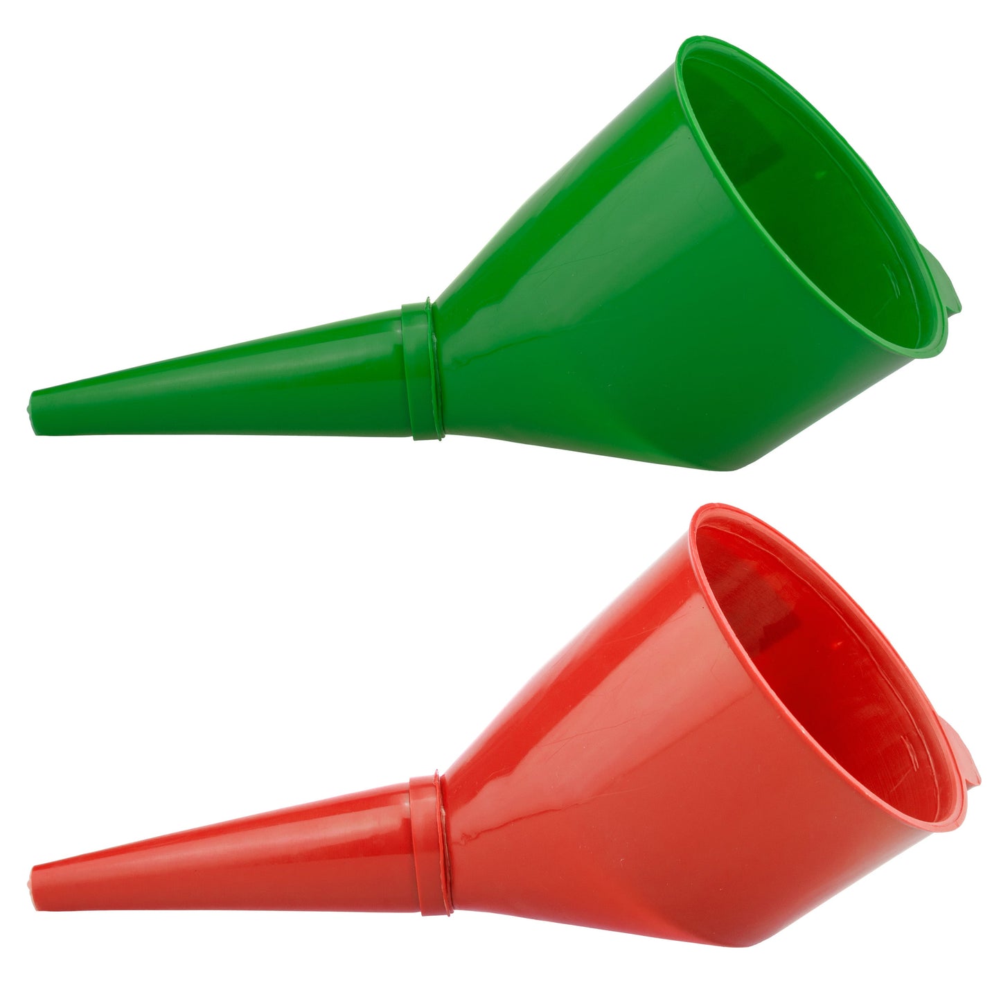 Angled car fuel funnel with filter, green