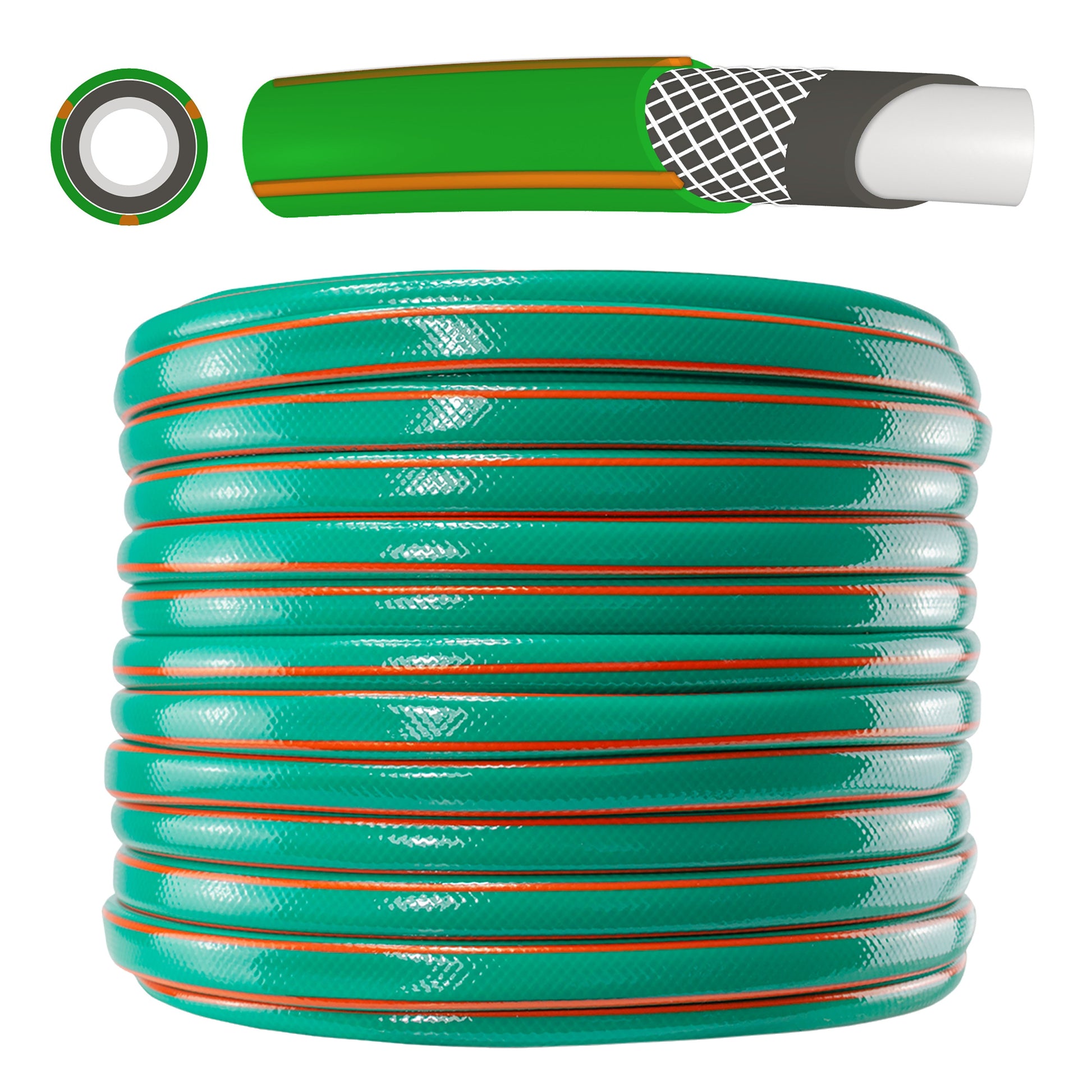 Porous pipe coil with green tubing and white mesh end sleeve