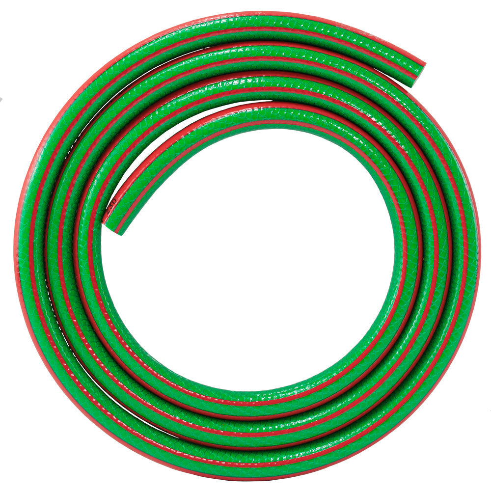 6-layer garden hose, 1/2 in, green coiled loops with red stripe