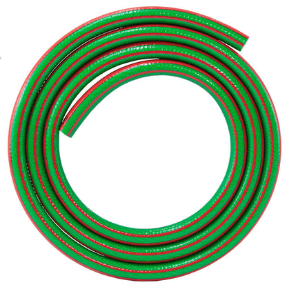 6-layer garden hose, 1/2 in, green coiled loops with red stripe