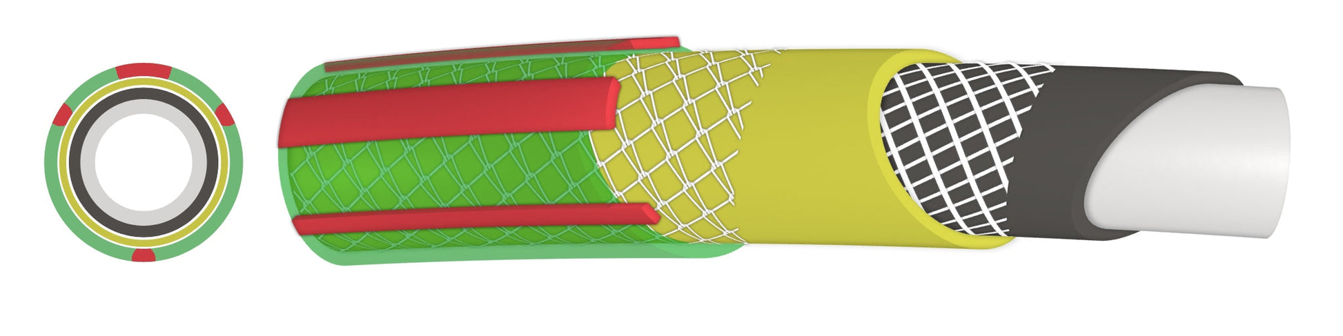 6-layer garden hose nozzle end, green hose with red stripe, 1/2 in pipe