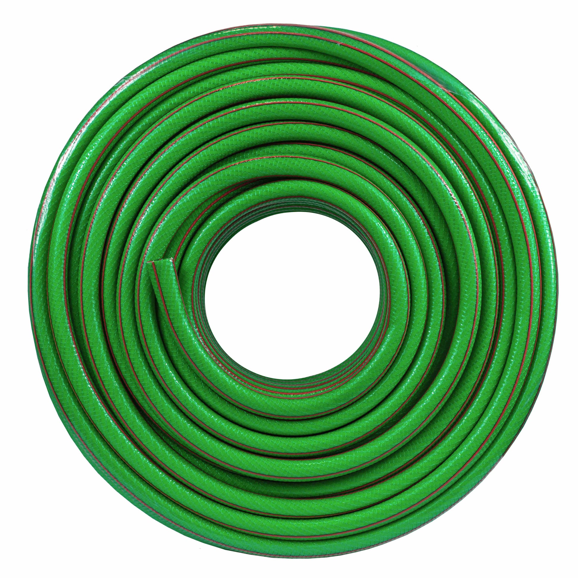 6-layer garden hose, 1/2 in, green coil with red stripe, round loop