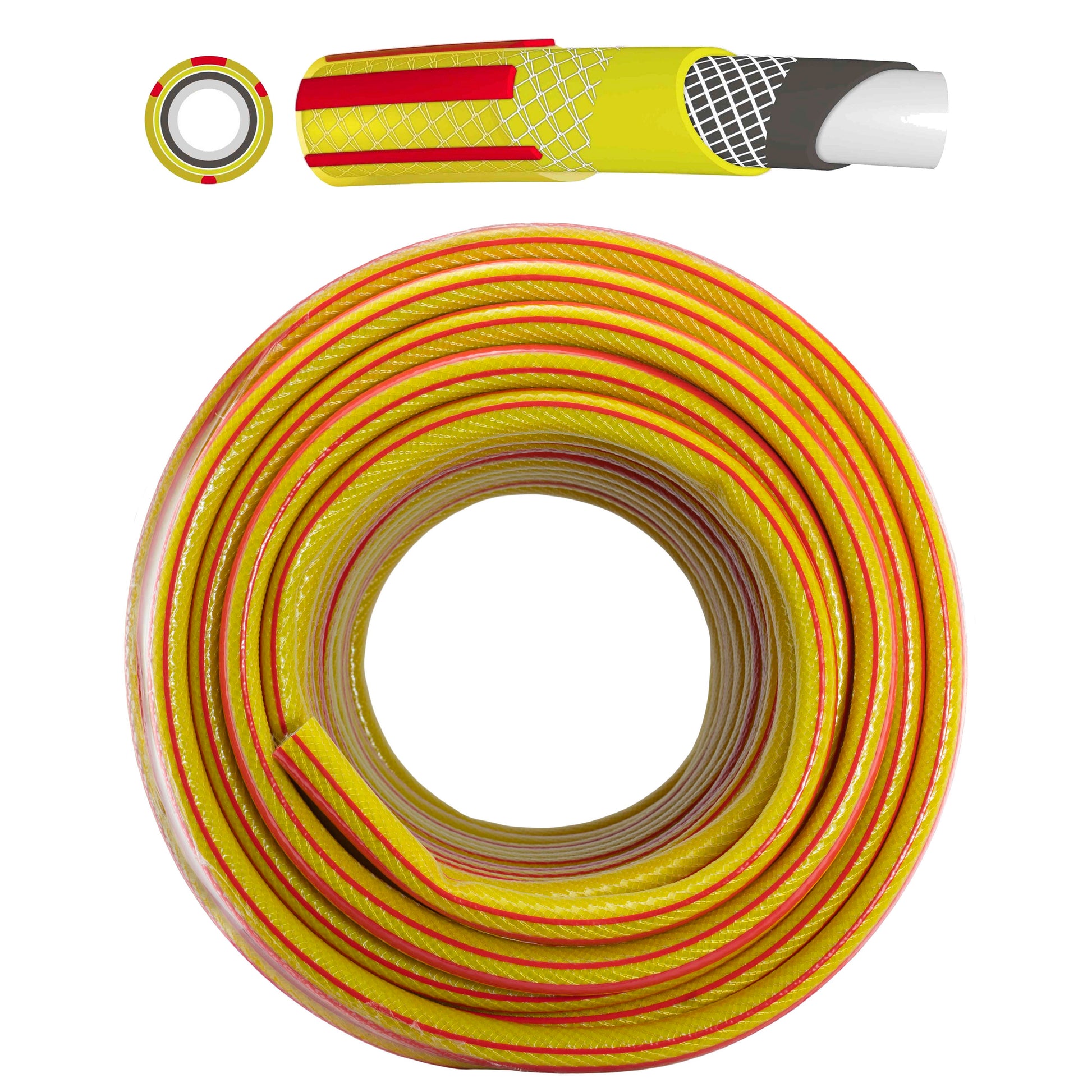 Yellow hose coil with spray nozzle and accessories kit