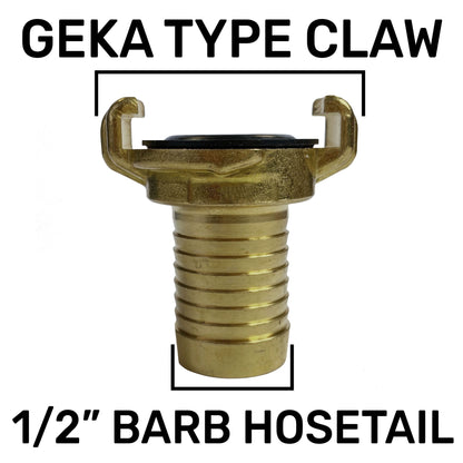 Messing GEKA-Klauenkupplung mit Hebel und 1/2" Widerhaken-Hosetail