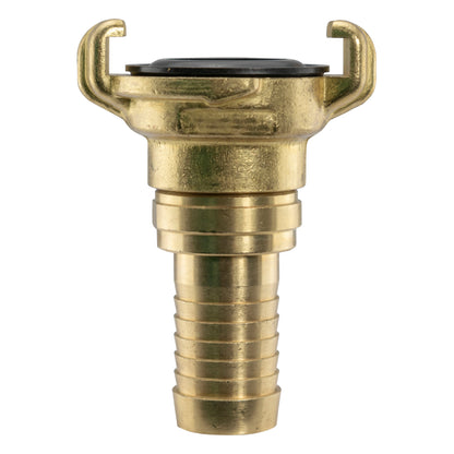 Brass swivel hose connector with 1/2" barbed tail and top U-clamp