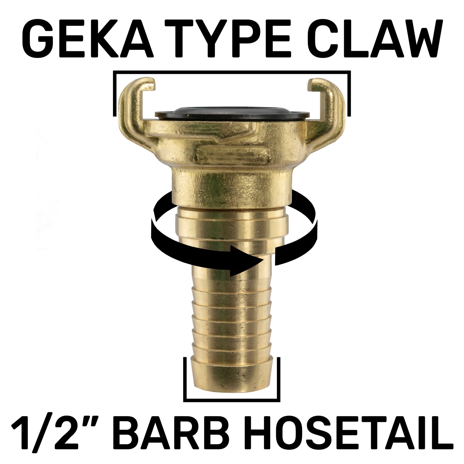 Claw Brass swivel hose tail, 1/2" barbed hose end with sealing ring