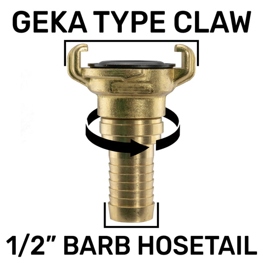 Claw Brass swivel hose tail, 1/2" barbed hose end with sealing ring