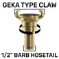 Claw Brass swivel hose tail, 1/2" barbed hose end with sealing ring