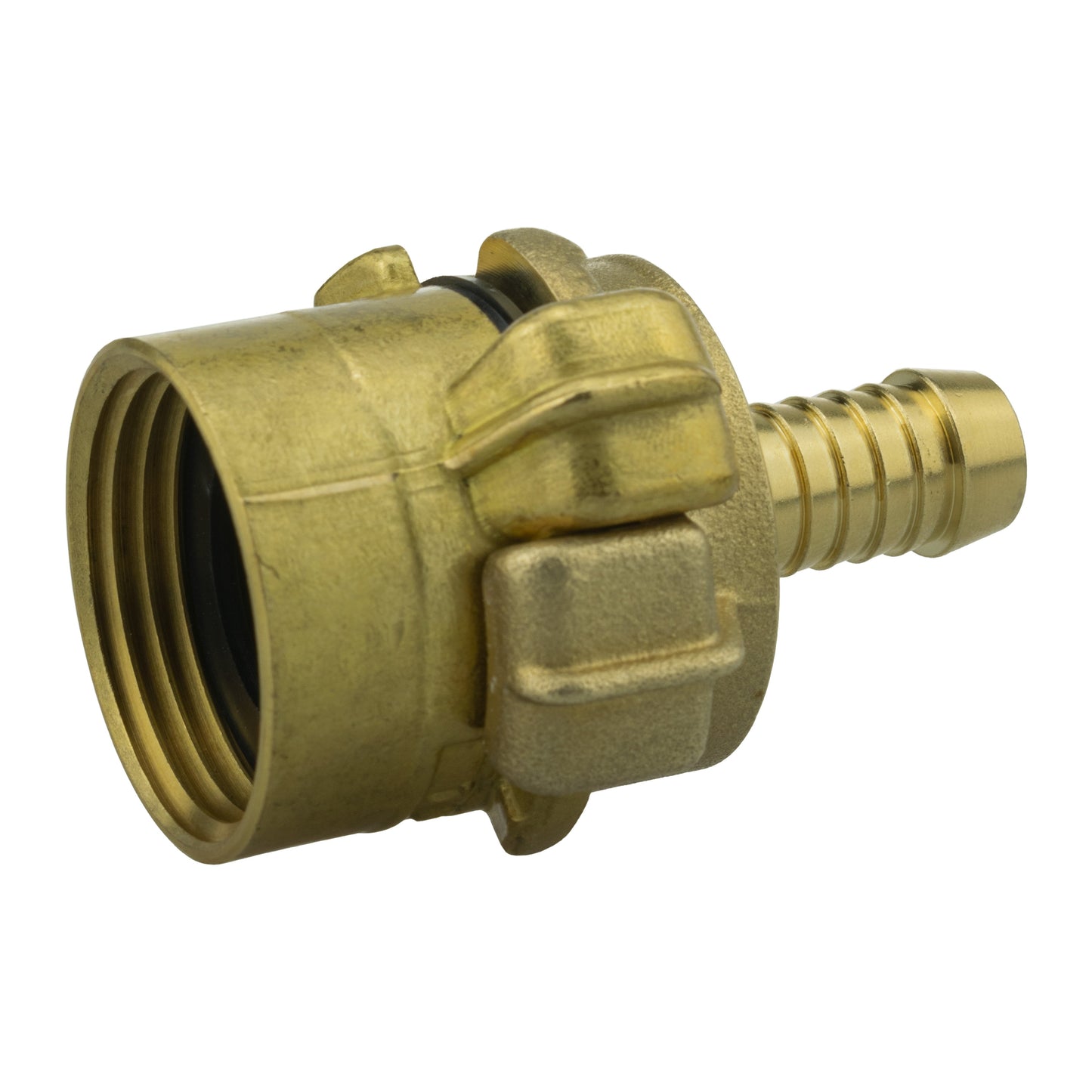 Brass claw fitting, 13mm barb with external grooves and 1" BSP female coupling