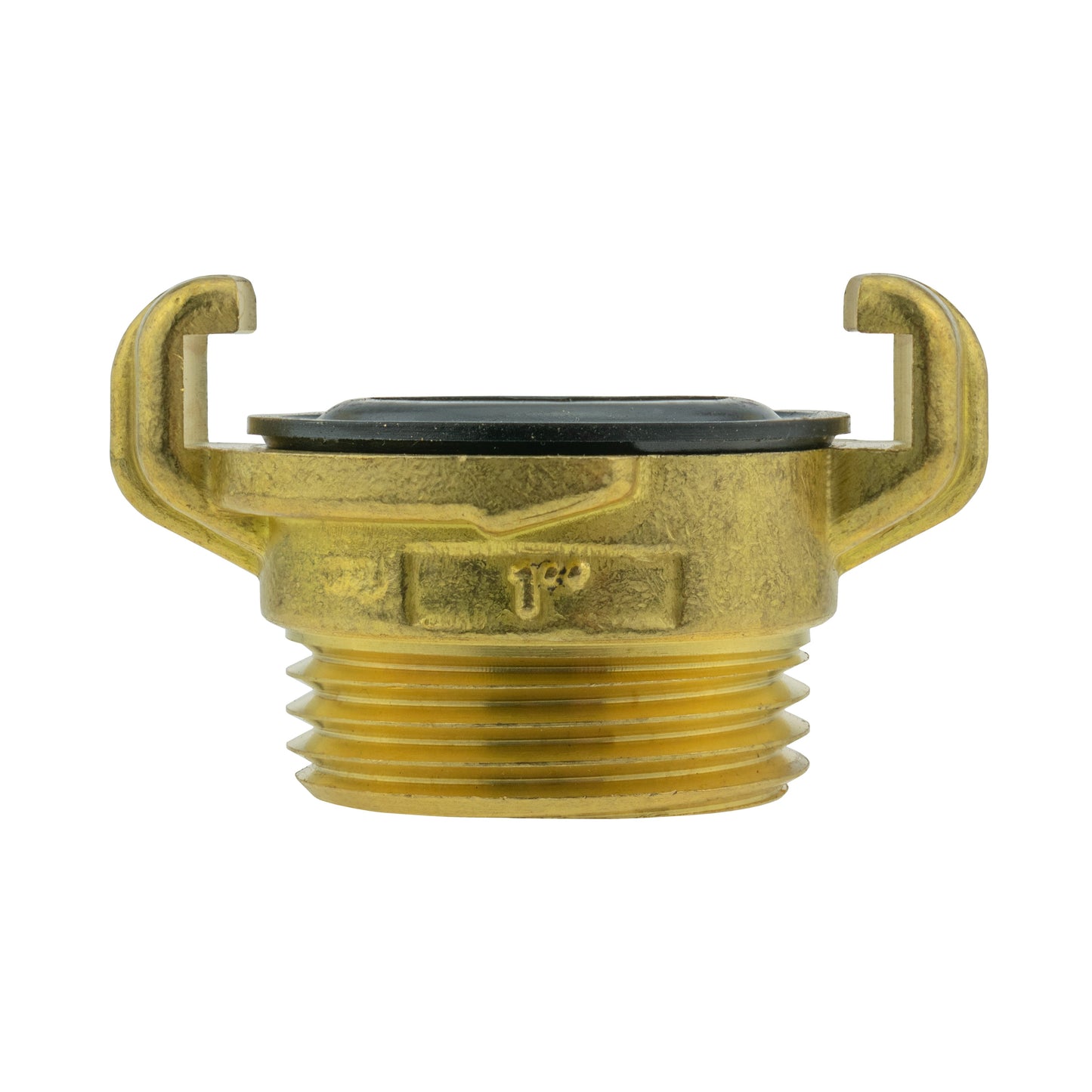 Brass Geka Type F clamp fitting with barbed hose tail and central marking