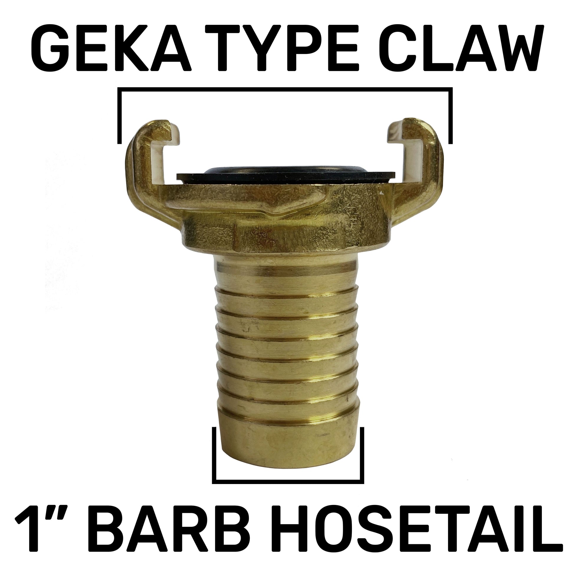 GEKA Type Claw hose tail connector graphic with size text: 1" barb