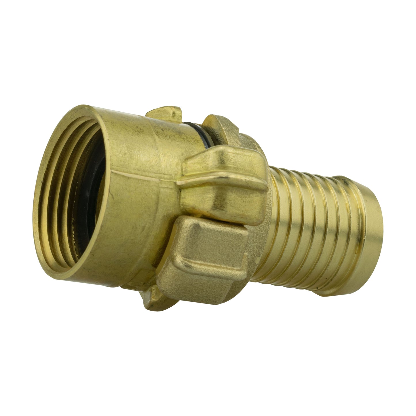 Brass claw hose fitting, 1" BSP female end with knurled 25mm barb section