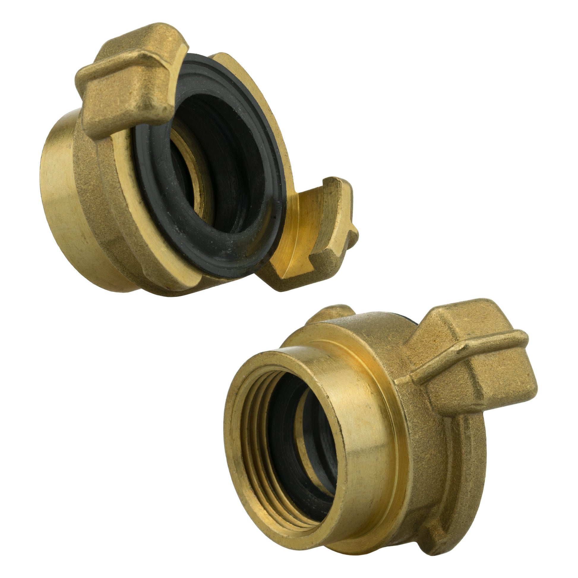 Brass 3/4" BSPF connector end with visible black sealing insert and stop lugs