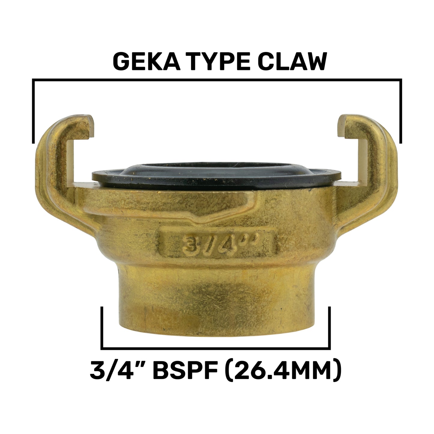 GEKA type claw water butt fitting in brass, 3/4" connector with black seal