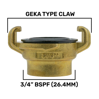 GEKA type claw water butt fitting in brass, 3/4" connector with black seal