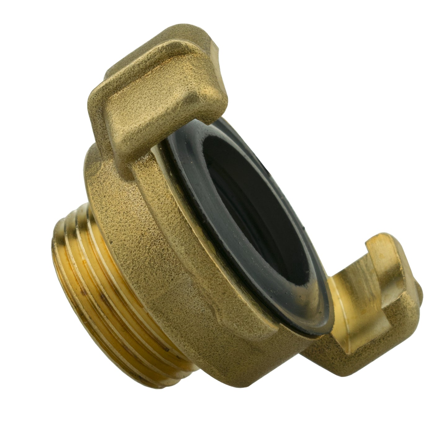 Brass clamp fitting with black rubber seal and threaded base