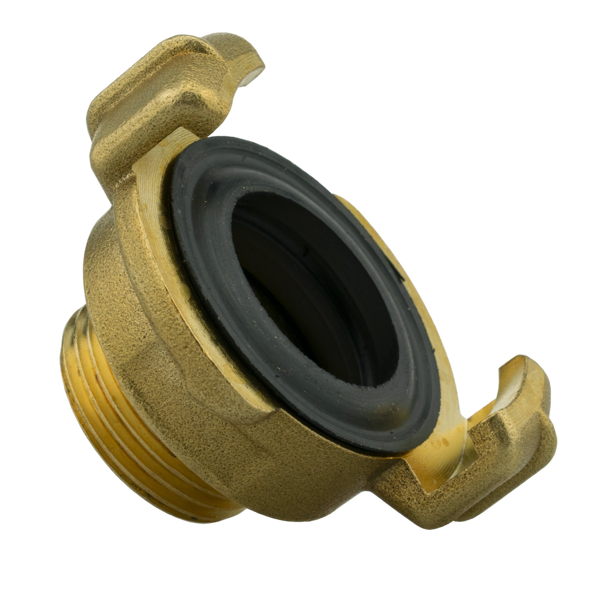 Brass valve connector with black rubber seal and male thread