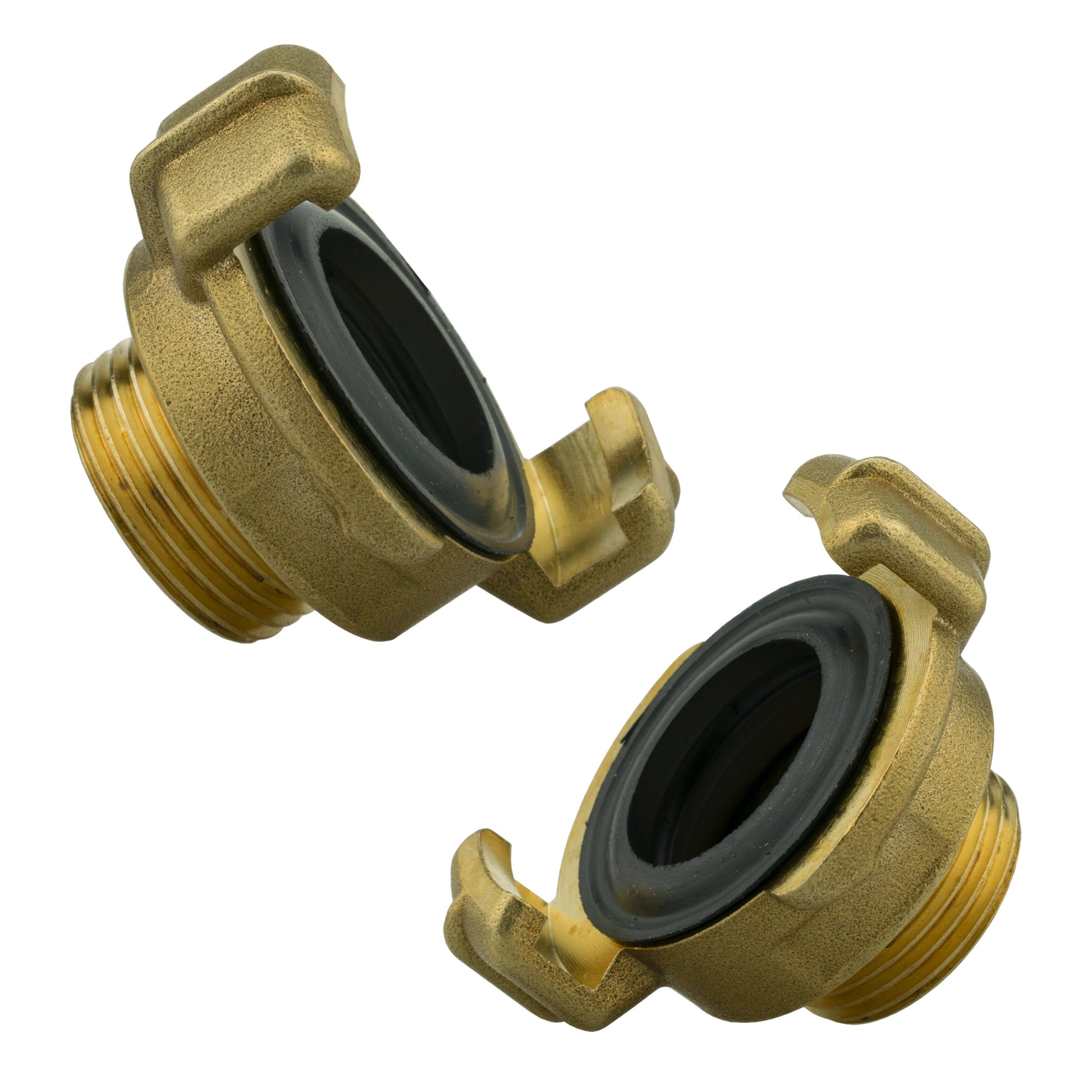 Brass quick-connect coupling with internal black rubber seal and threaded BSPM end