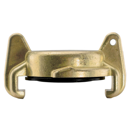 Claw end cap in brass with black rubber insert, two gripping prongs