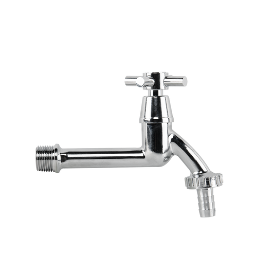Cross bib extended tap with cross handles, chrome finish